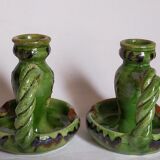 Duo of vintage potter's ceramic candle holders Regional Folk Art