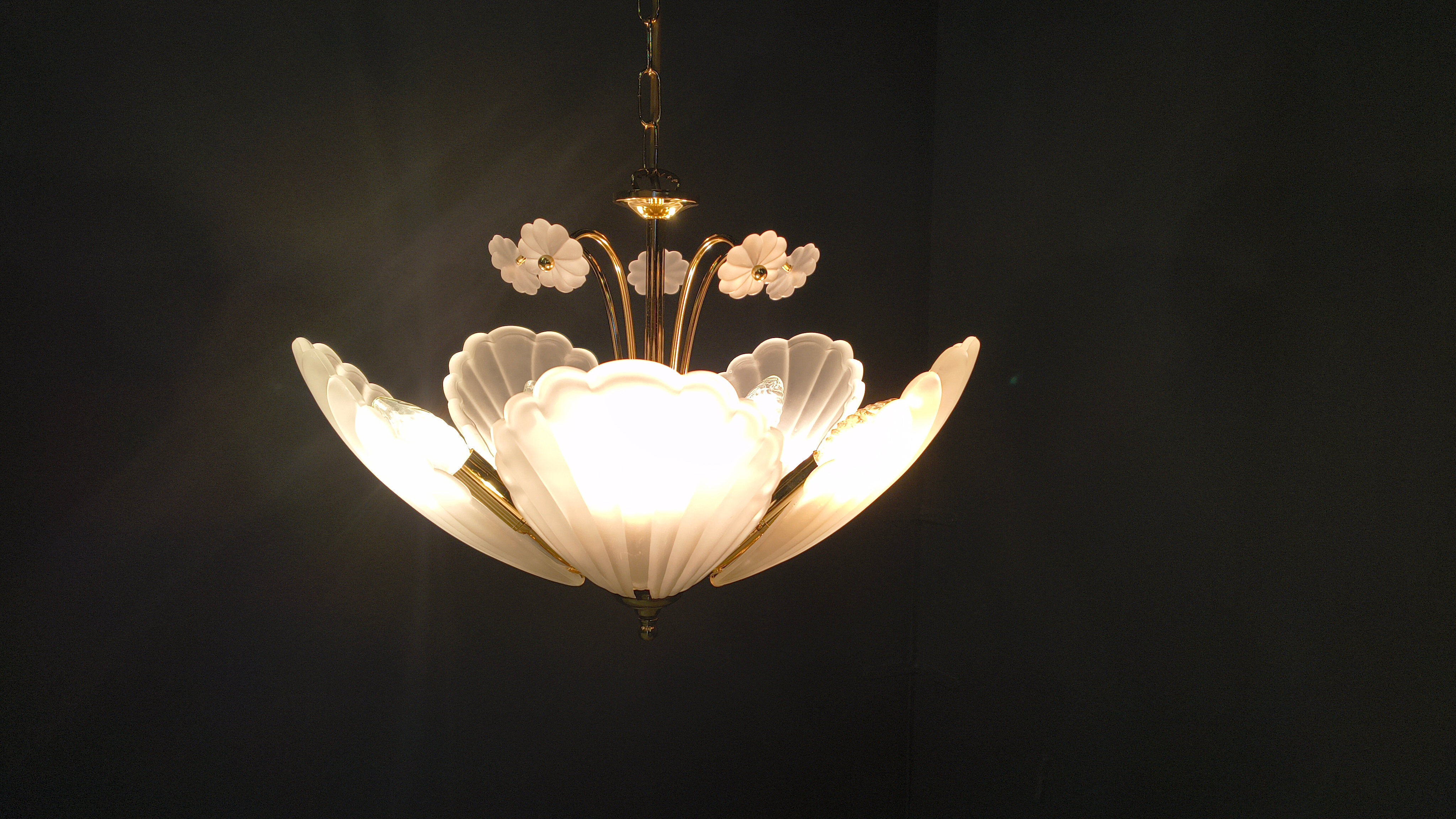 Vintage Italian glass and brass chandelier, 1970s