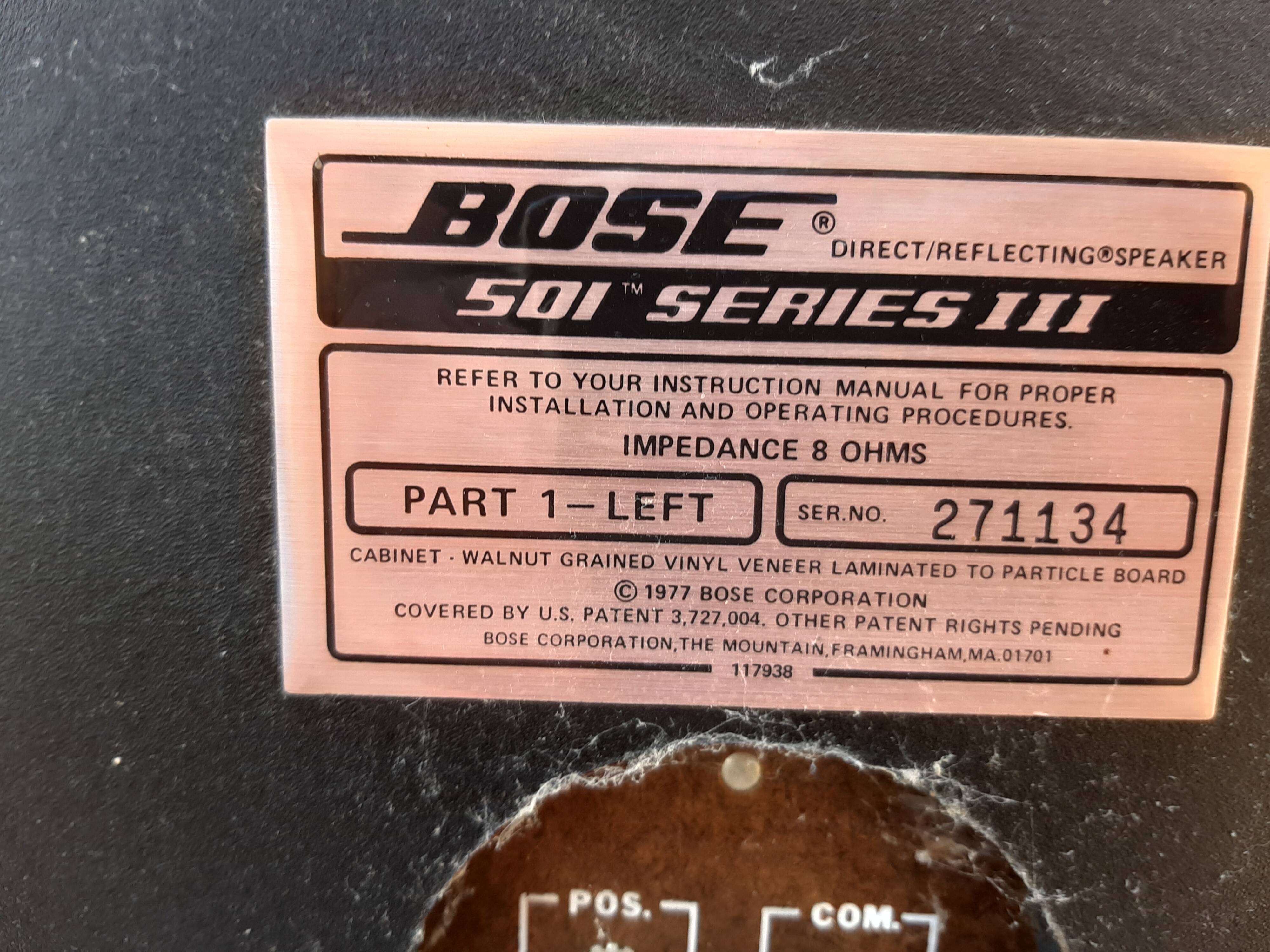 Pair of 501 Series III Bose speakers, 1977