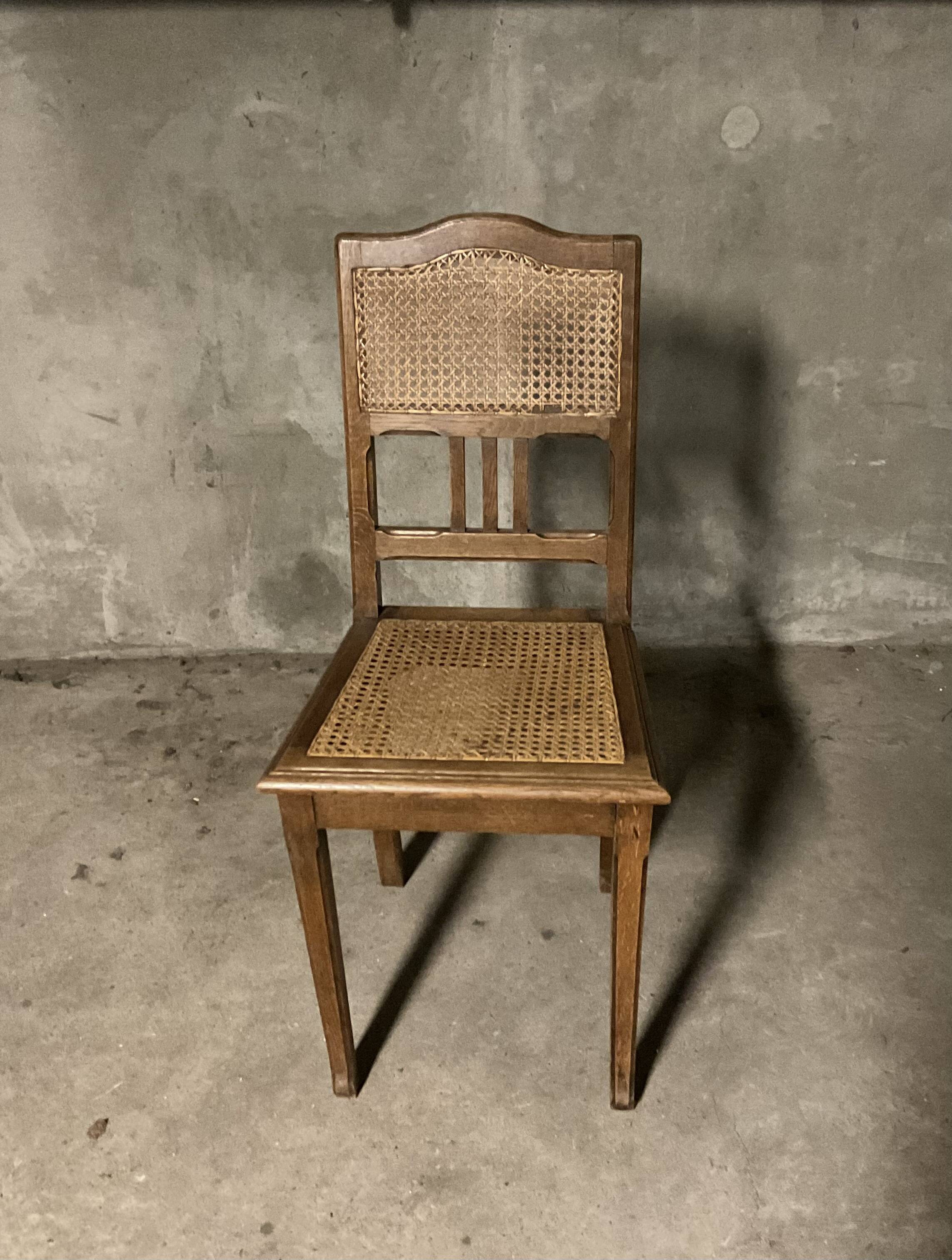 Vintage rattan wicker oak chair