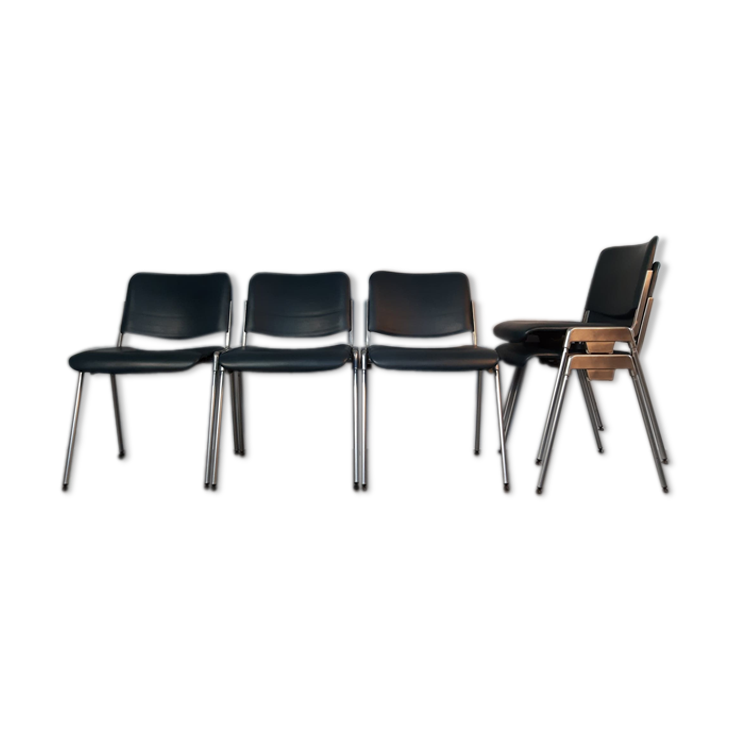 Set 5 chairs stackable Mauser in aluminium and leather, vintage 1960