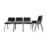 Set 5 chaises empilables Mauser en aluminium et cuir, vintage 1960