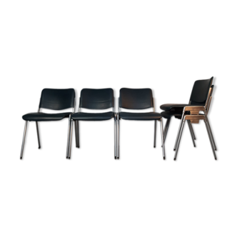 Set 5 chairs stackable Mauser in aluminium and leather, vintage 1960