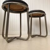 Pair of metal and leather stools