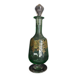 Carafe flacon verre émaillé vert début XXème