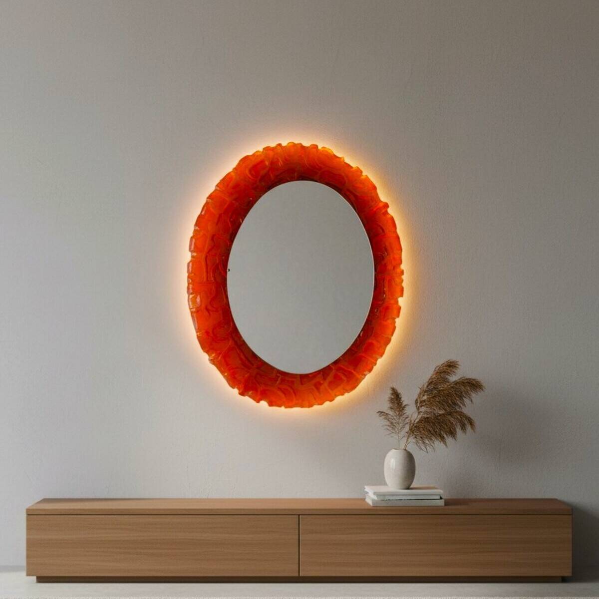 Backlit wall mirror for living room by Hillebrand
