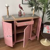 Art deco sideboard revamped powder pink, marble top, chrome handles, vintage shabby chic