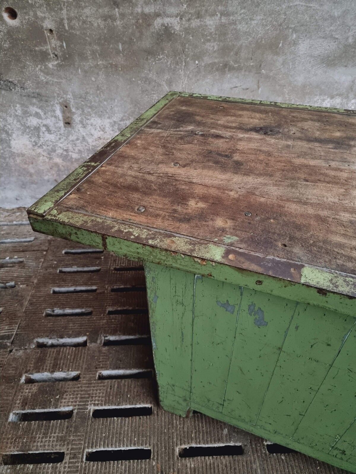 Antique workbench green kitchen island