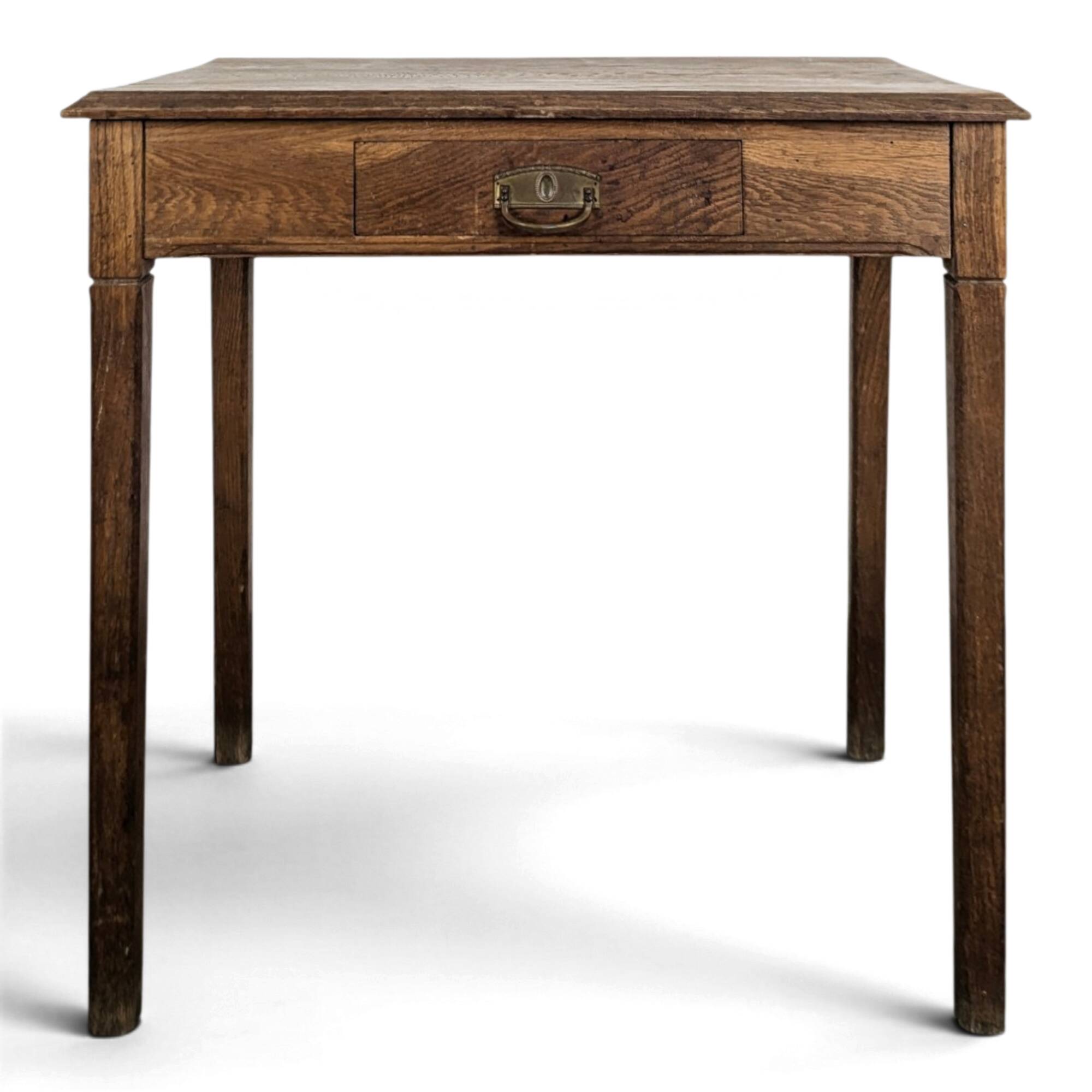 Small oak side table with one drawer, 19th-century tapered legs.