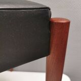 Footstool with teak wood legs and black skai (imitation leather) 1970s