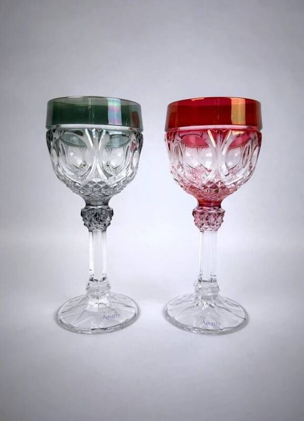 Suite de 2 verres à vin du Rhin en cristal Nachtmann Amaris bicolores neufs