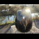 Vase in black multilayer glass paste and inclusion of gold and other colors signed by Bob Le Bleïs