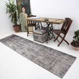 3x10 Rug For Hallway Gray Blue Turkish Vintage Runner Rug, 81x306Cm