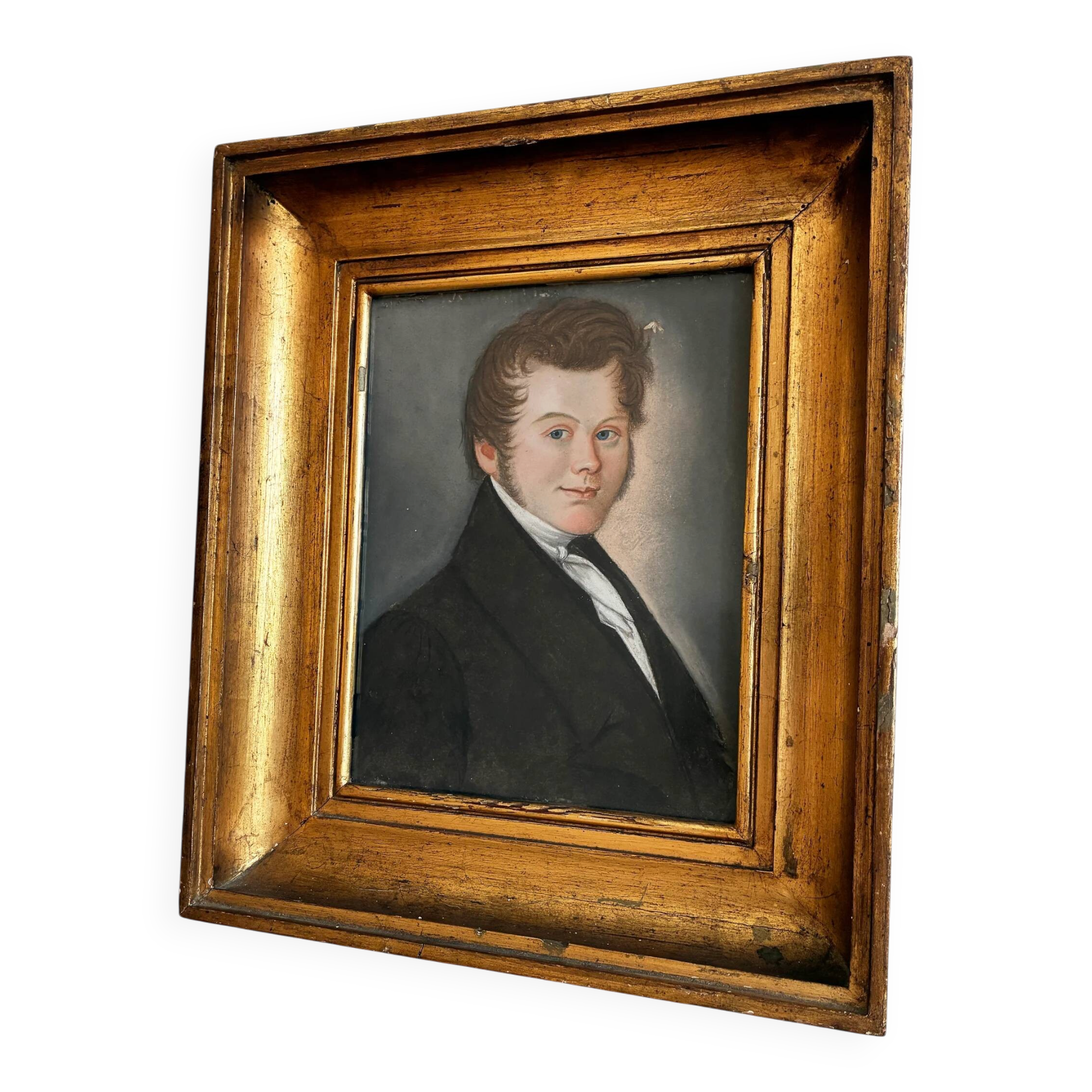 Portrait ancien au pastel d'un gentleman, vers 1830