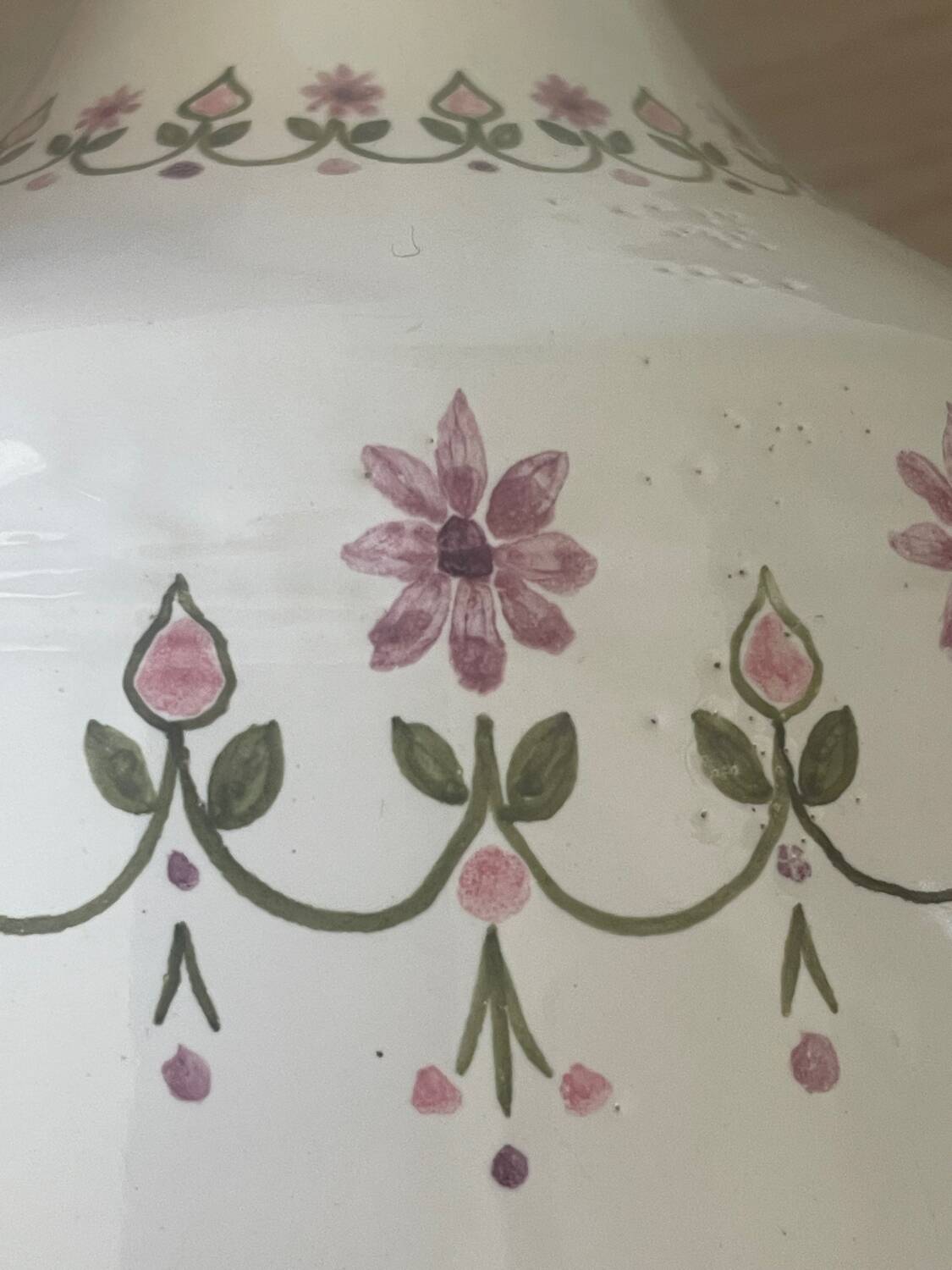 Handmade ceramic lamp base with floral decoration