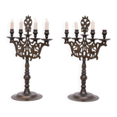 Pair Large Antique Bronze Shabbat Candelabra Germany