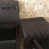 Pair of vintage armchairs in curved wood with suspended seat circa 1970-80.