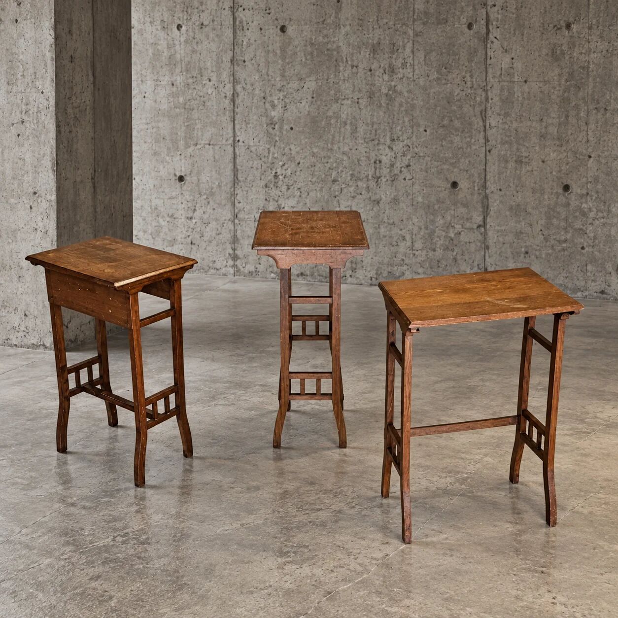 3 x nesting tables / nesting set / arts and crafts / 1950s