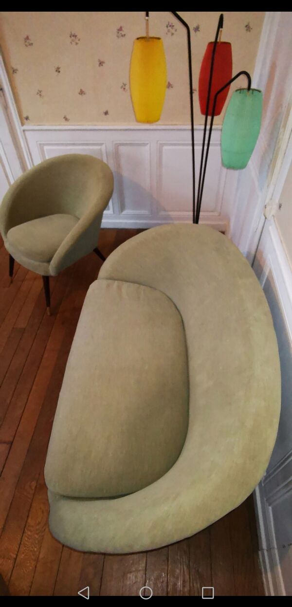 Canapé sofa coquillage rond 2 places gris