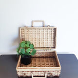 Rattan suitcase, wicker, vintage French, vanity