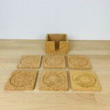6 vintage 70's cork coasters