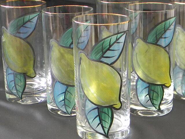 6 glass orangeade glasses, 1970s