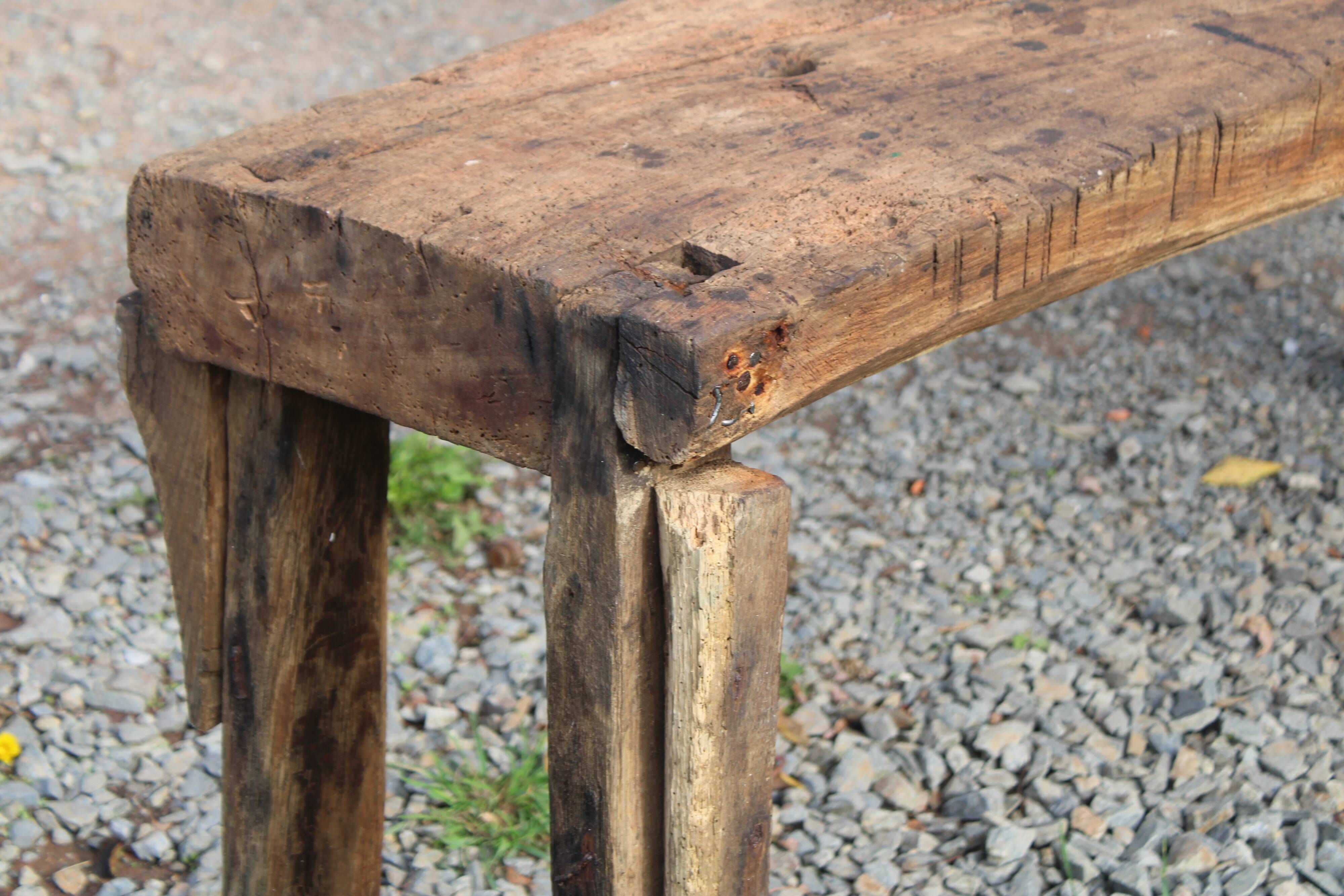 Old solid wood workbench – character console, thick top – 165 cm