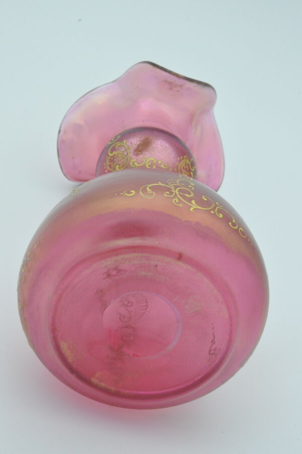 Ancienne paire de vases pâte de verre réhaussée d'émail doré décor art nouveau