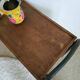 Serving table on metal wheels and antique wood