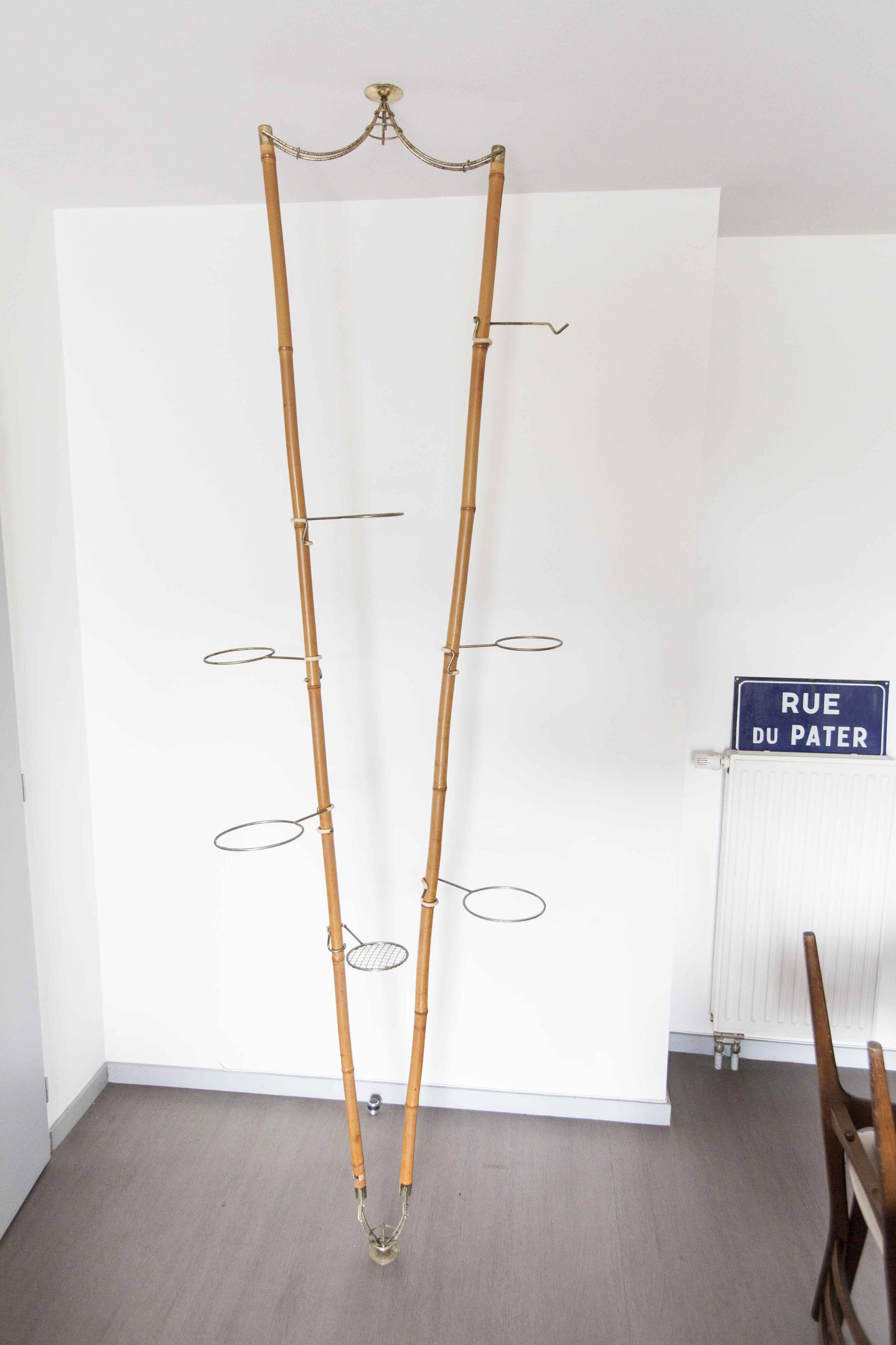 Indoor rotating plant holder 1960 bamboo and brass