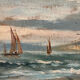 La baie, huile sur carton, cadre stuc doré