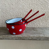 Enamelled metal pans decoration polka dots red white