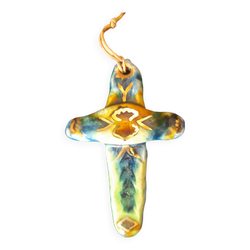 Croix murale en céramique vintage