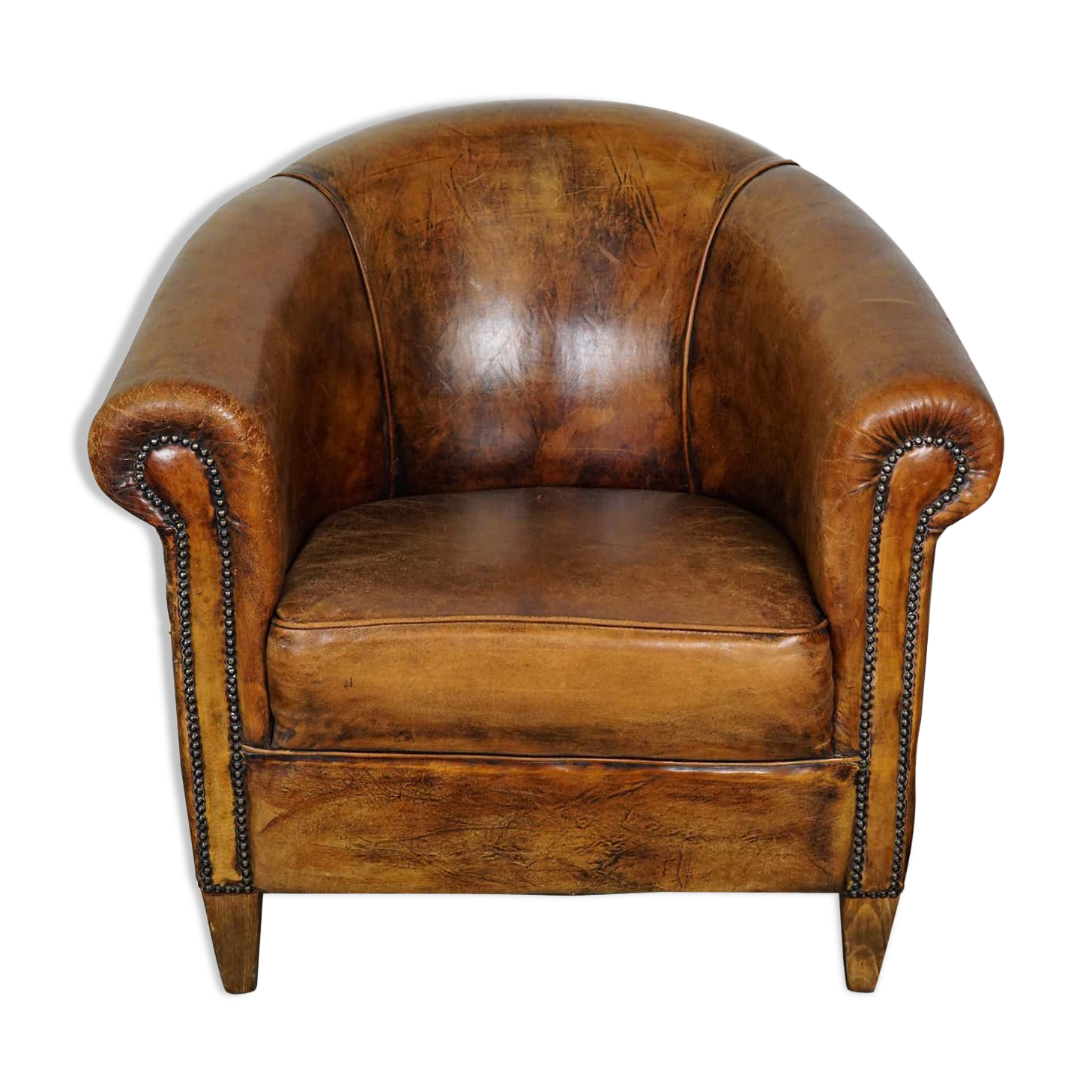 Vintage club armchair in leather color cognac Netherlands