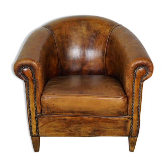 Fauteuil club vintage en cuir couleur cognac Pays-Bas