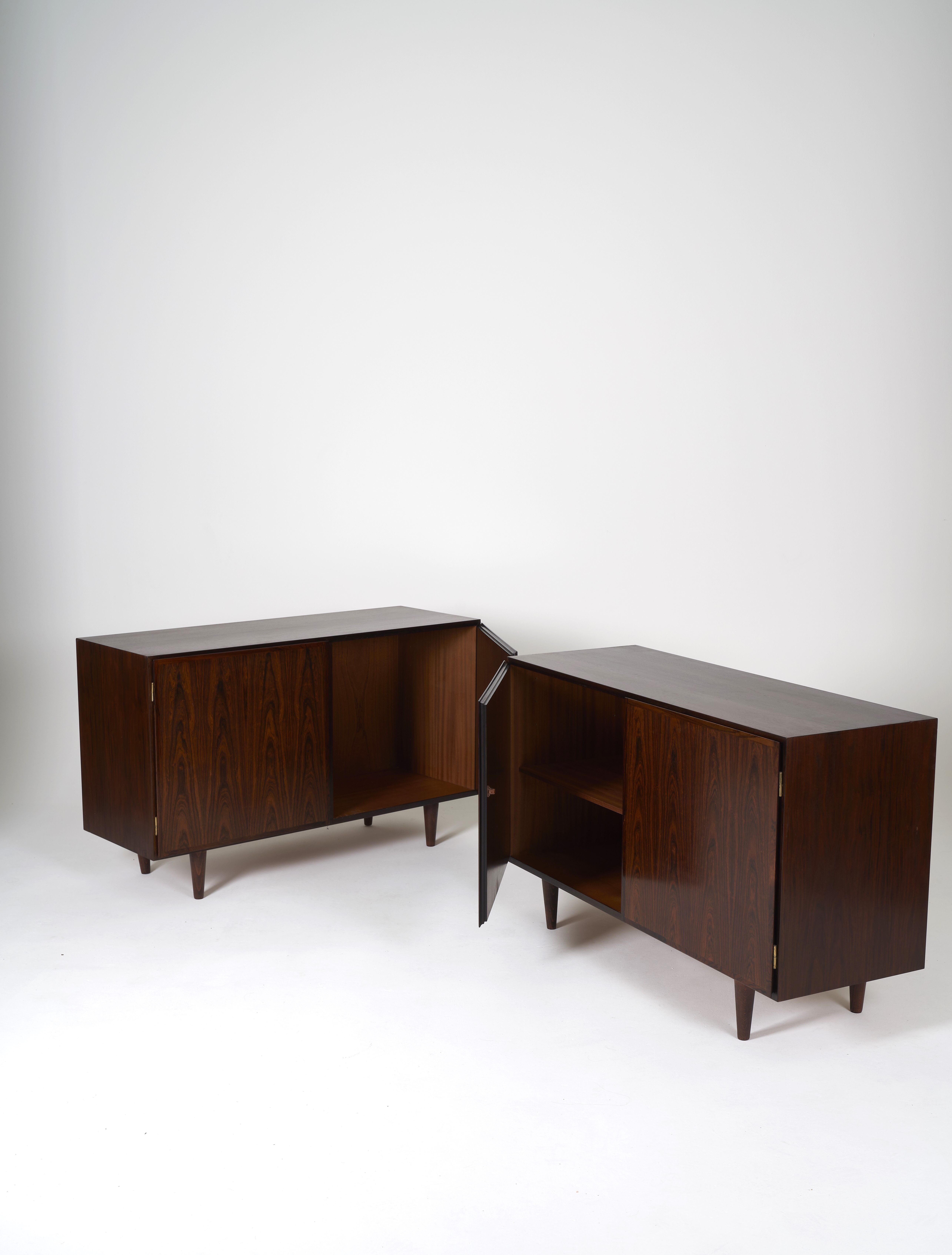Pair of Scandinavian rosewood sideboard Omann Jun 1960s