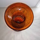 Vase ambré en verre bullé vintage