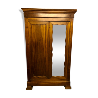 Oak wood cabinet with mirror, red velvet carpeted inside