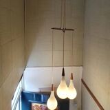 Holmegaard - Michael Bang - triangle Raindrop pendant lamp - Opal white - Teak - Midcentury design cluster pendant light