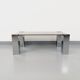 Table basse italienne vintage cidue en verre fumé et métal chromé des années 70