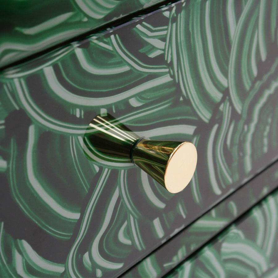Commode italienne en verre vert-malachite de style mid-century modern