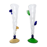 Pair of Postmodern Transparent Wine Glasses with Colored Details, Italy 1980s