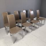 Vintage belgian leather dining chairs set of 8 - 1980s