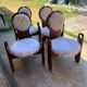 Set of 4 vintage dining chairs in brown pine and white fur by Szedleczky (1970s)
