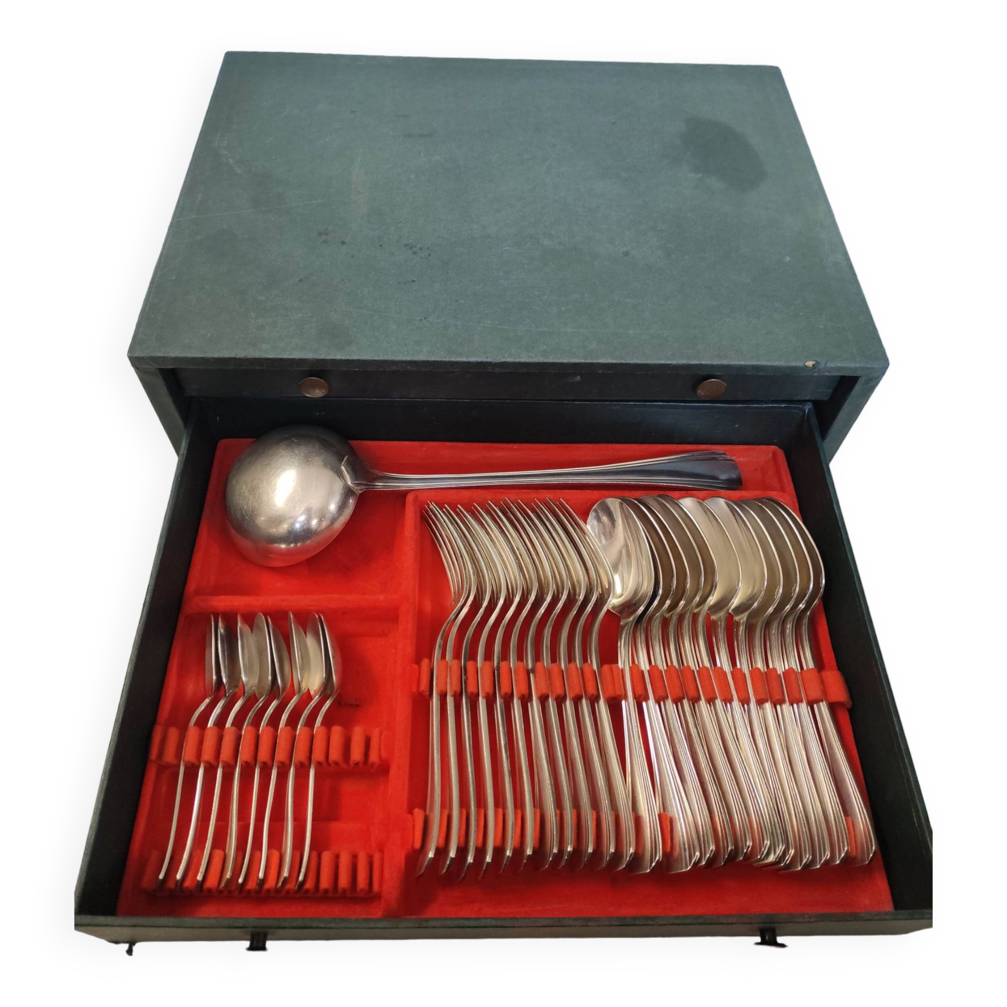 Box 2 drawers household 57 pieces christofle silver metal model "boreal"