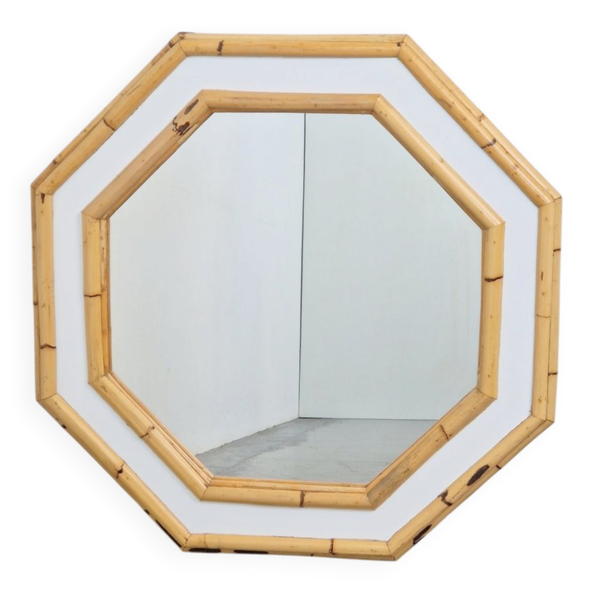 Vintage Octagonal Wall Mirror in Bamboo, Italy, 1960s