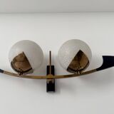 Vintage brass and opaline wall lamp, Arlus, France 1960s