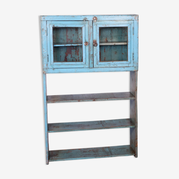 Old Burmese teak shelf original blue patina