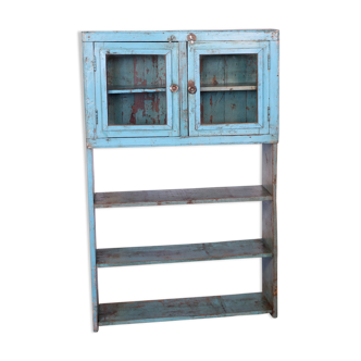 Old Burmese teak shelf original blue patina