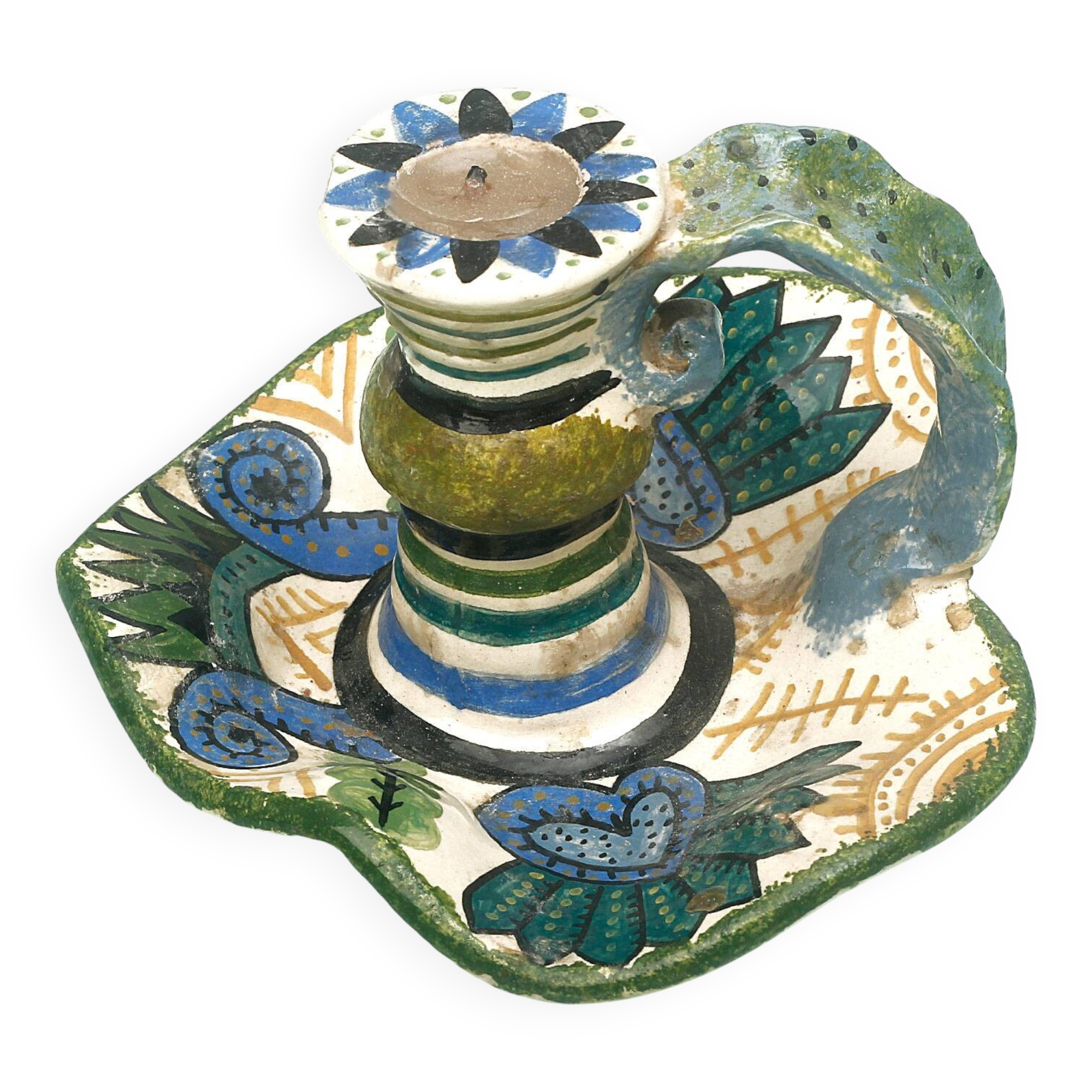 Earthenware candlestick P. Fouillen Quimper